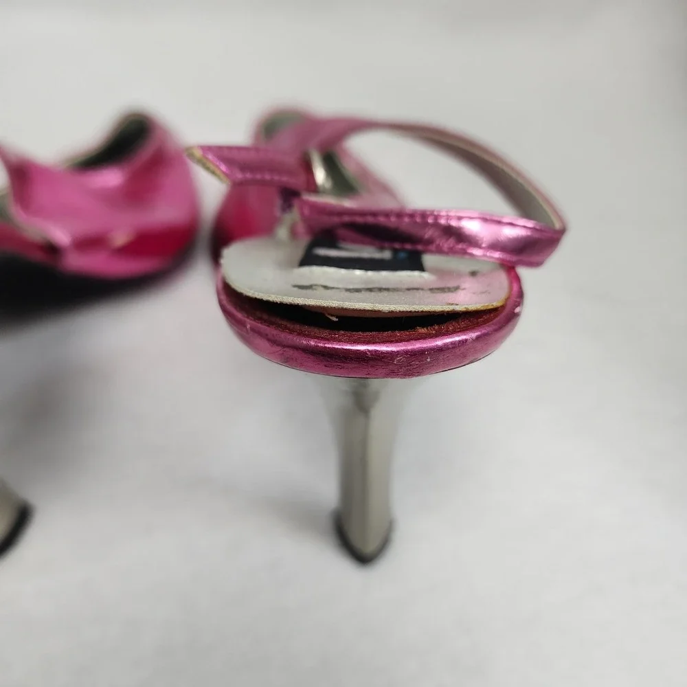 VTG Y2K Lei Womens 9.5 Metallic Pink Pointed-Toe Stiletto Strap Slingback Heels